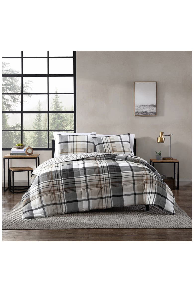 Normandy Plaid Comforter Set, Alternate, color, BLACK