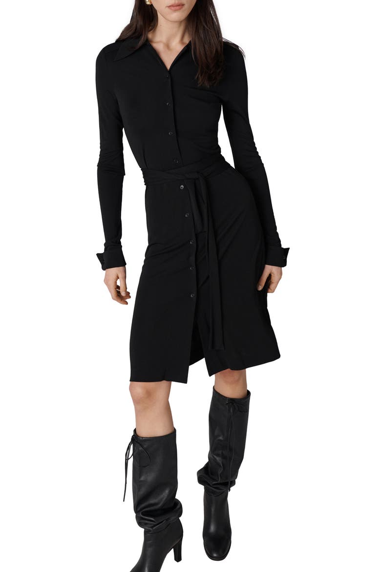 Diane Long Sleeve Shirtdress, Alternate, color, BLACK
