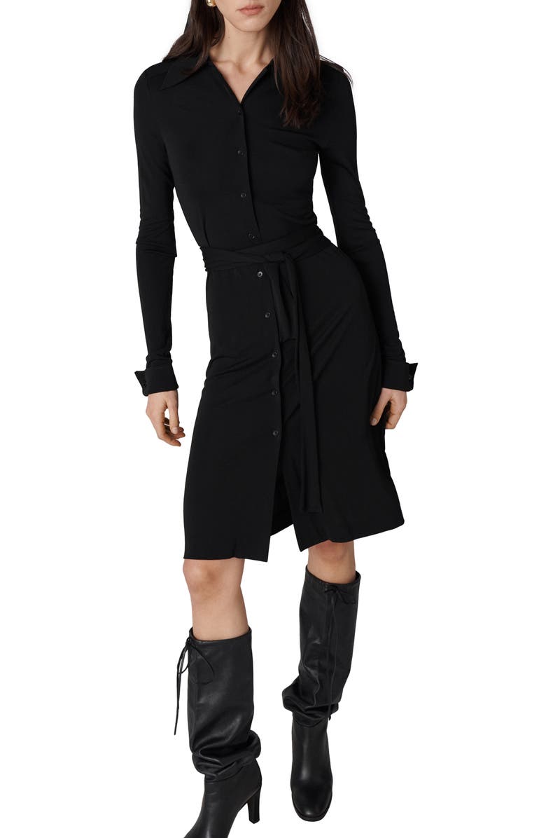 Diane von Furstenberg Diane Long Sleeve Shirtdress, Alternate, color, Black