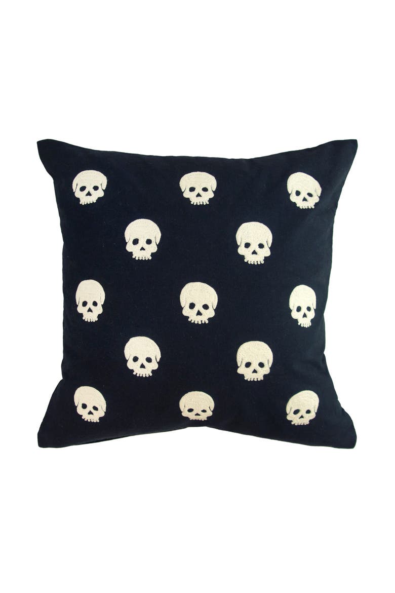 Halloween Skulls Accent Throw Pillow, 18" x 18", Main, color, Black