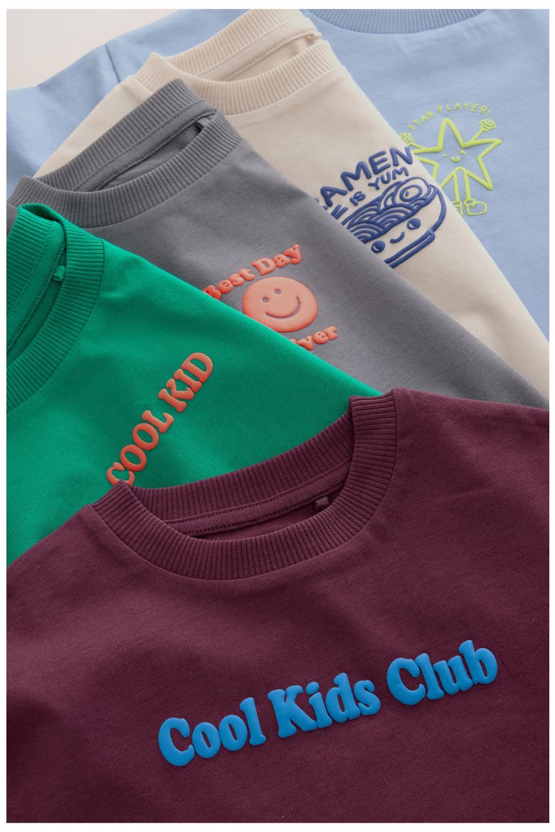 Kids' 5-Pack Assorted Cotton Slogan T-Shirts, Alternate, color, MULTI