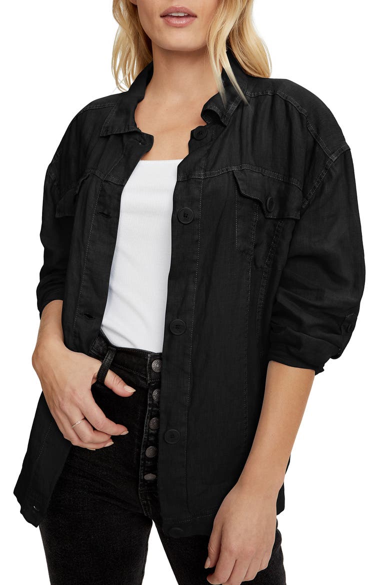 Linen Trucker Jacket, Main, color, BLACK