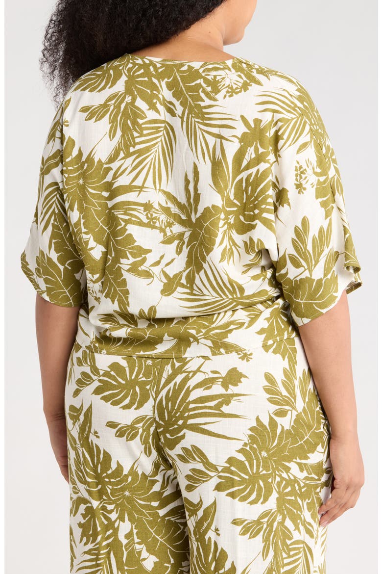 Tropical Short Sleeve Tie Front Button-Up Top, Alternate, color, OLIVE