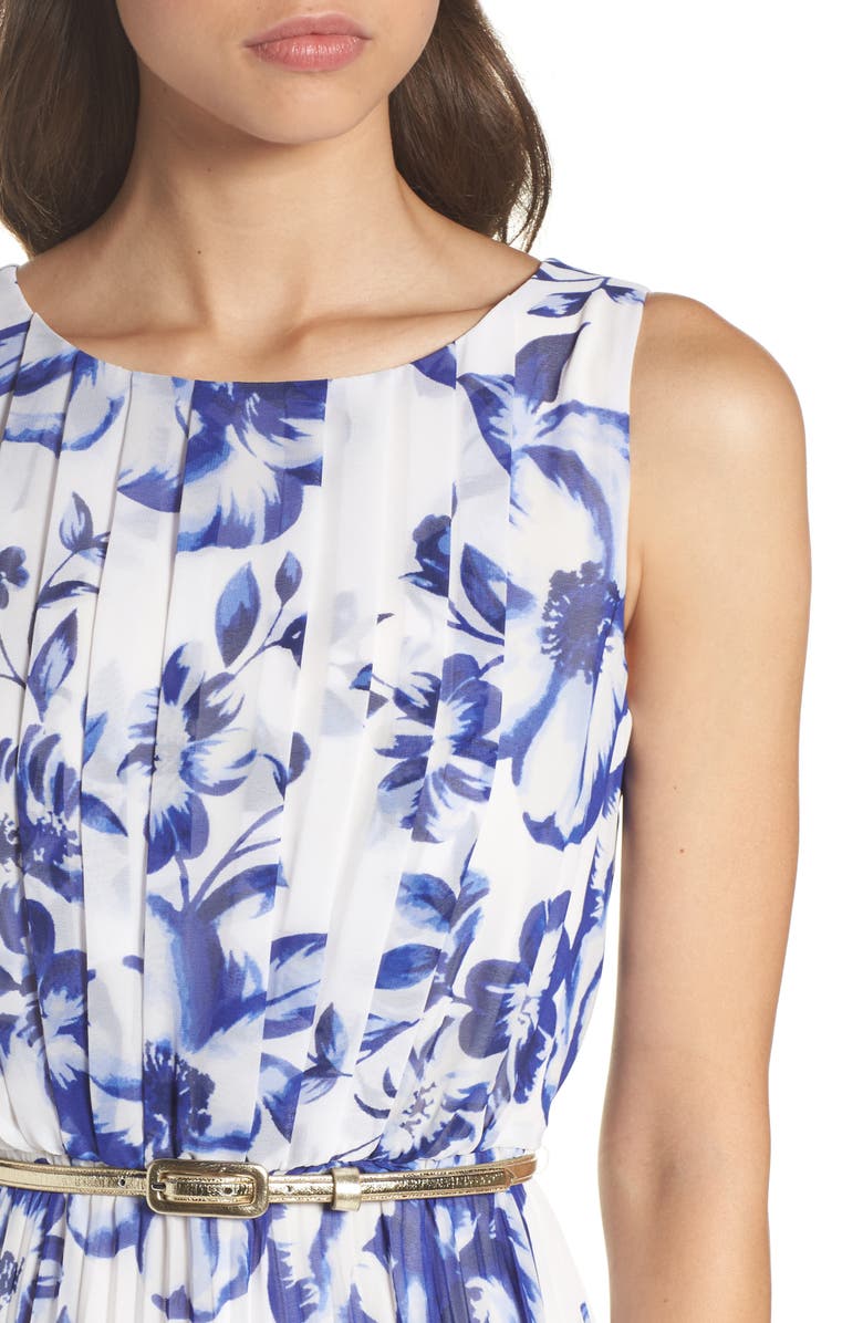 Eliza J Pleated Floral Chiffon Maxi Dress, Alternate, color,