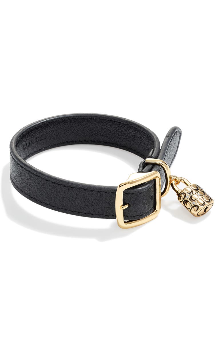 COACH Quilted Padlock Charm Leather Buckle Bracelet, Alternate, color, 