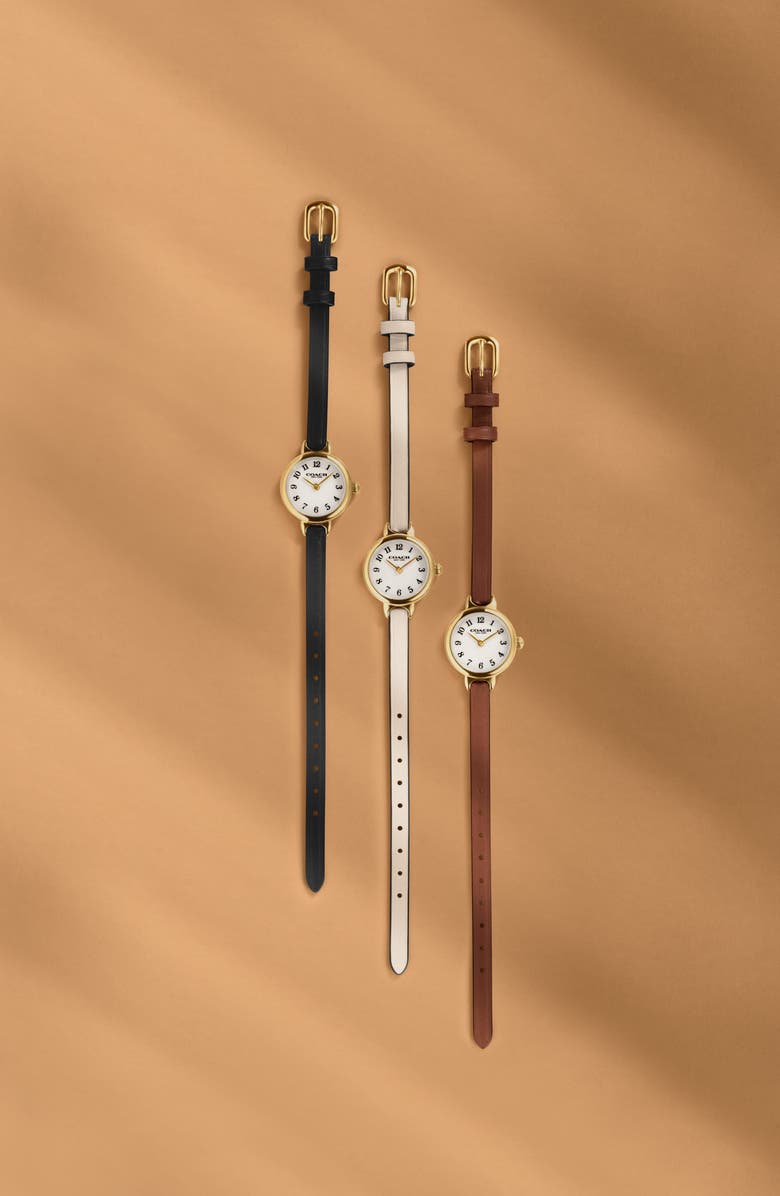 COACH Iris Leather Strap Watch, 22.5mm, Alternate, color, Black