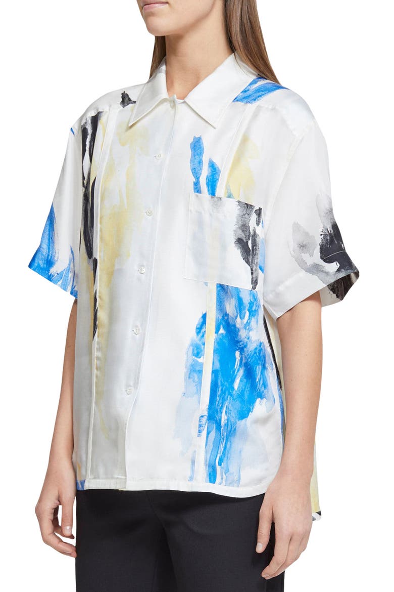 Watercolor Print Silk Twill Camp Shirt, Main, color, CORNFLOWER BLUE-MULTI