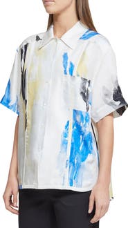 3.1 Phillip Lim Watercolor Print Silk Twill Camp Shirt