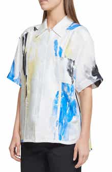 Watercolor Print Silk Twill Camp Shirt