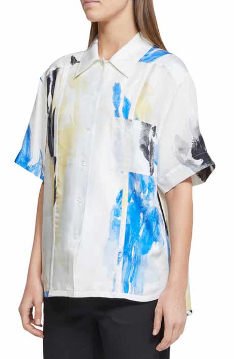 Watercolor Print Silk Twill Camp Shirt