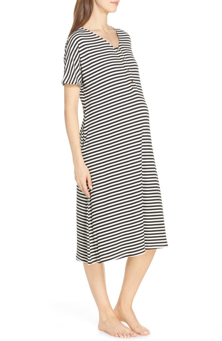 Nesting Olive Maternity/Nursing Ribbed Nightshirt, Alternate, color, 