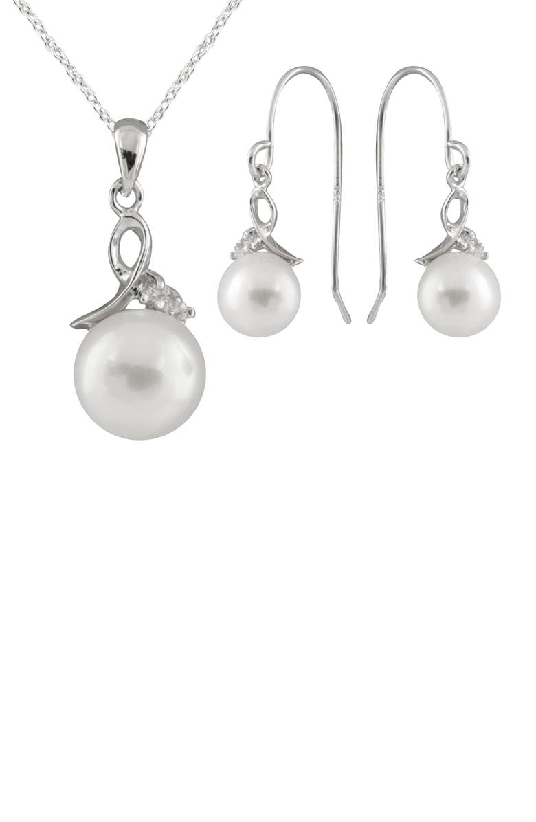 SPLENDID PEARLS 8-9mm Freshwater Pearl & CZ Earrings and Pendant Necklace Set, Main, color, White