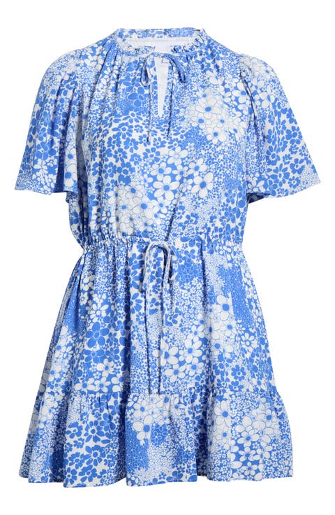 Floral Print Flutter Sleeve Dress (Plus)
