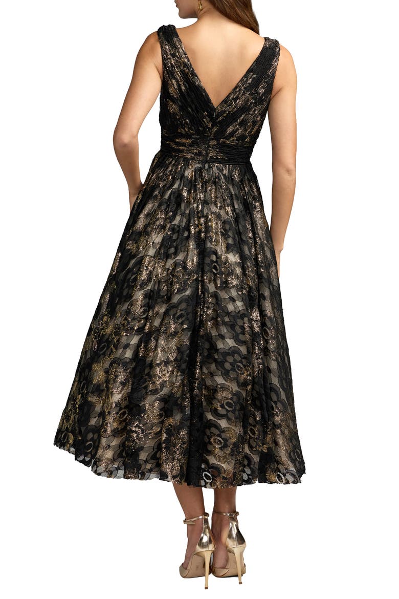 Metallic Lace Sleeveless V-Neck Midi Dress, Alternate, color, Black Gold