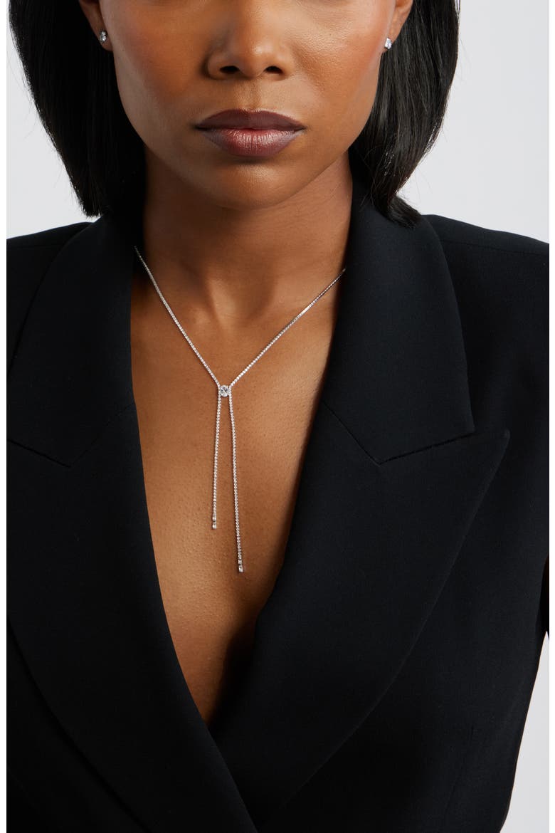 Cubic Zirconia Knotted Y Necklace, Alternate, color, CLEAR- SILVER