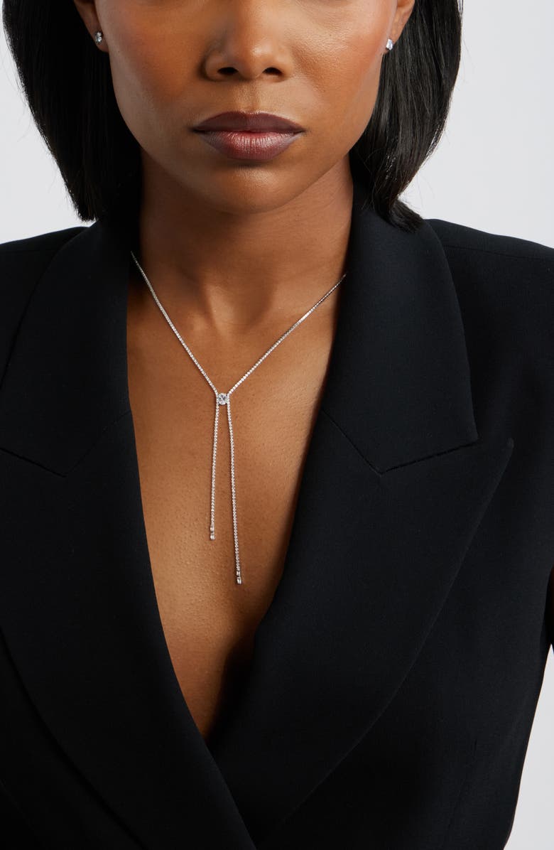 Nordstrom Cubic Zirconia Knotted Y Necklace, Alternate, color, Clear- Silver