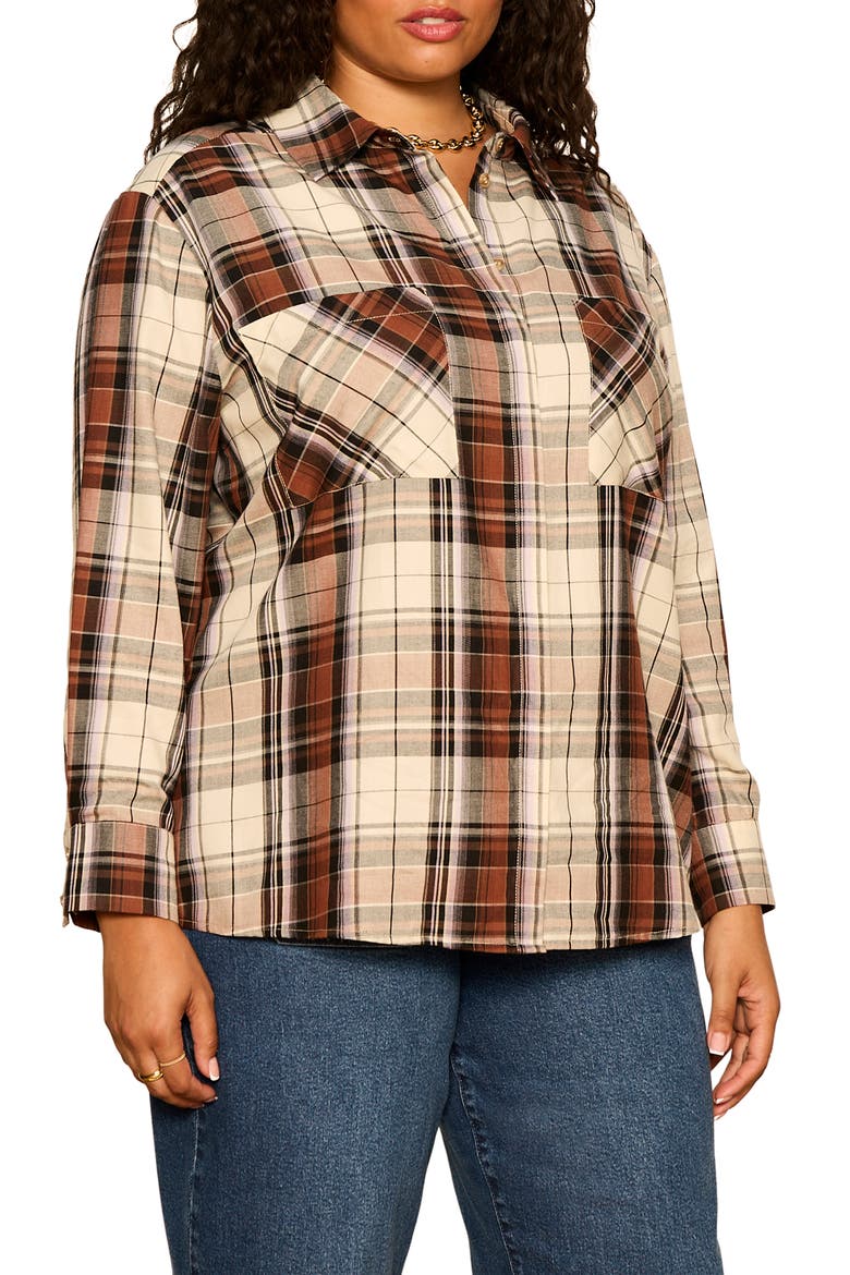 City Plaid Shirt, Alternate, color, HAZE PLAID BROWN