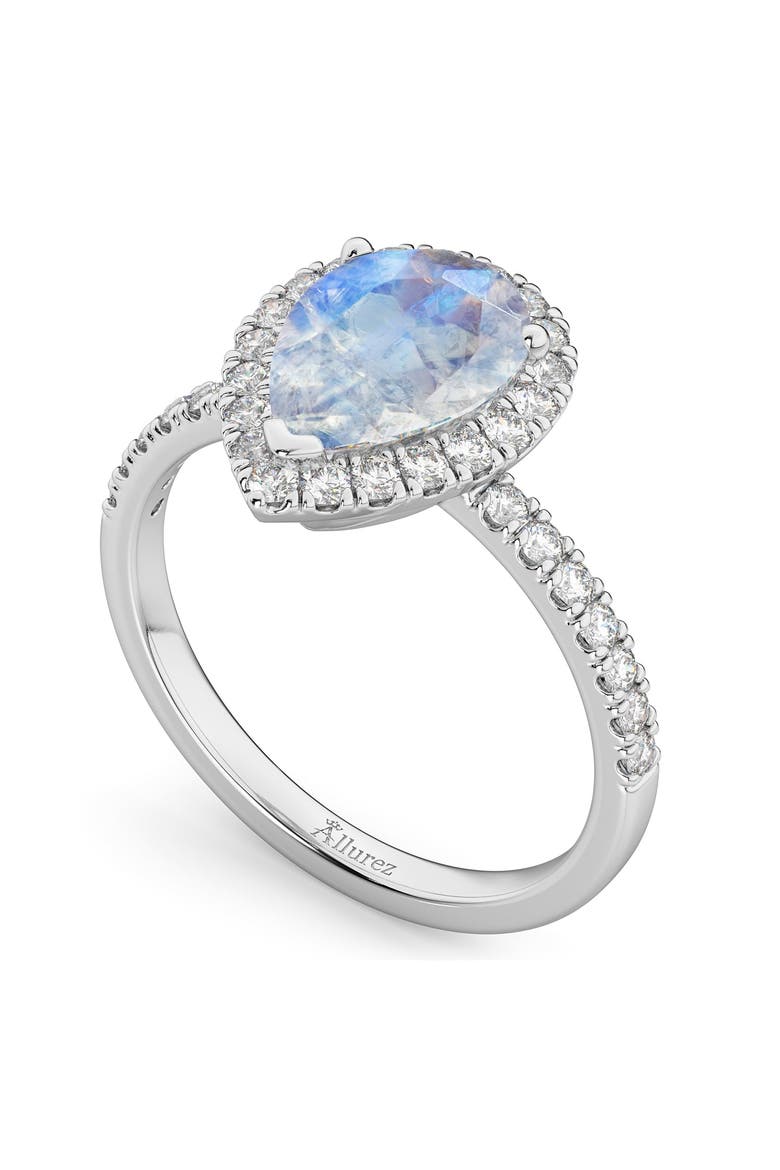 Pear Cut Halo Moonstone & Diamond Engagement Ring 14K, Alternate, color, 2.51ct/White Gold