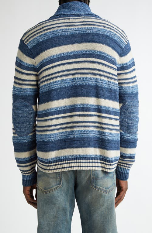 Double Rl Indigo Stripe Cotton & Linen Cardigan
