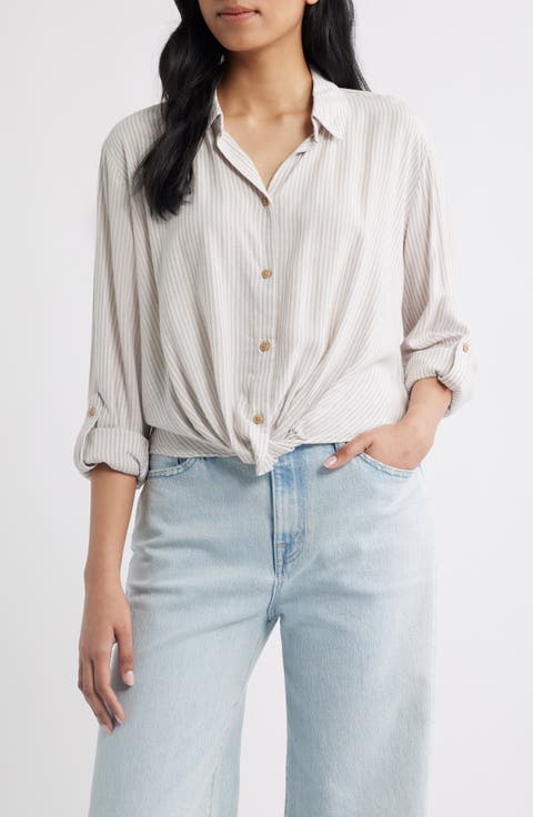 Vivica Stripe Twist Hem Button-Up Shirt