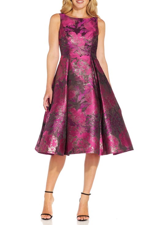 Metallic Floral Jacquard Fit & Flare Dress