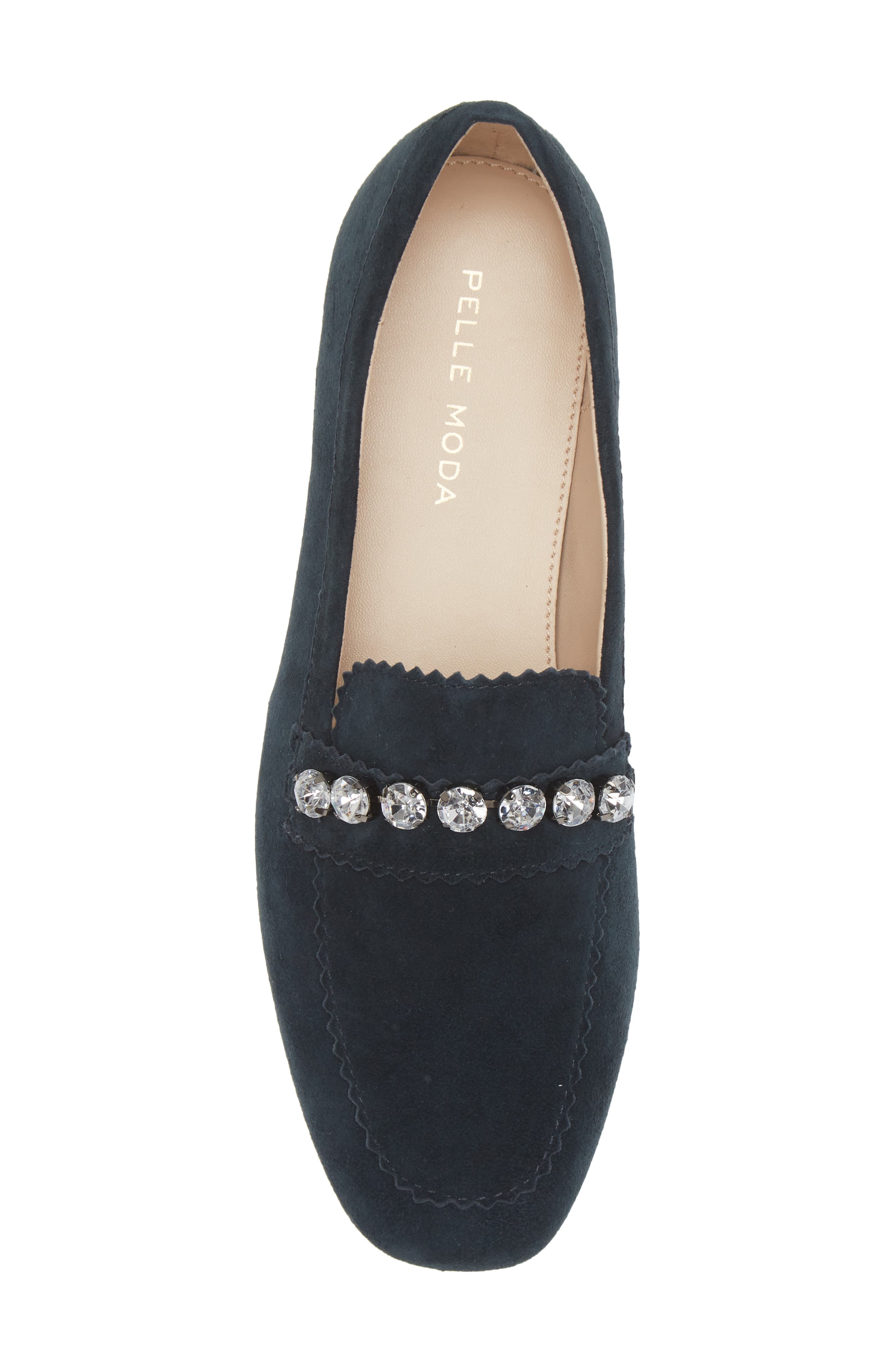 Pelle Moda Herron Crystal Embellished Loafer, Alternate, color, Midnight