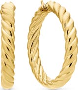David Yurman Sculpted Cable Hoop Earring in 18K Yellow Gold