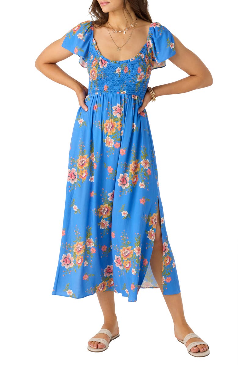 O'Neill Larissa Floral Smocked Midi Dress, Alternate, color, Regatta