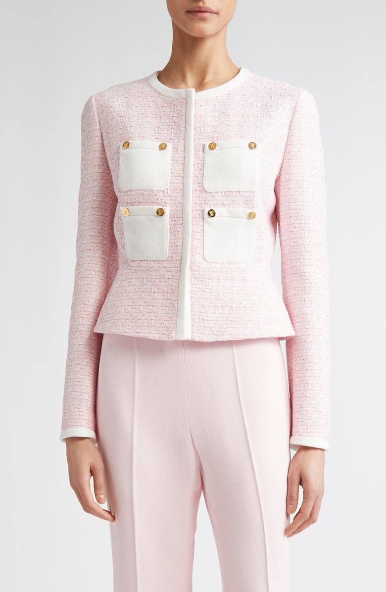 Giambattista Valli Bouclé Tweed Crop Jacket, Main, color, Rose/ Ivory