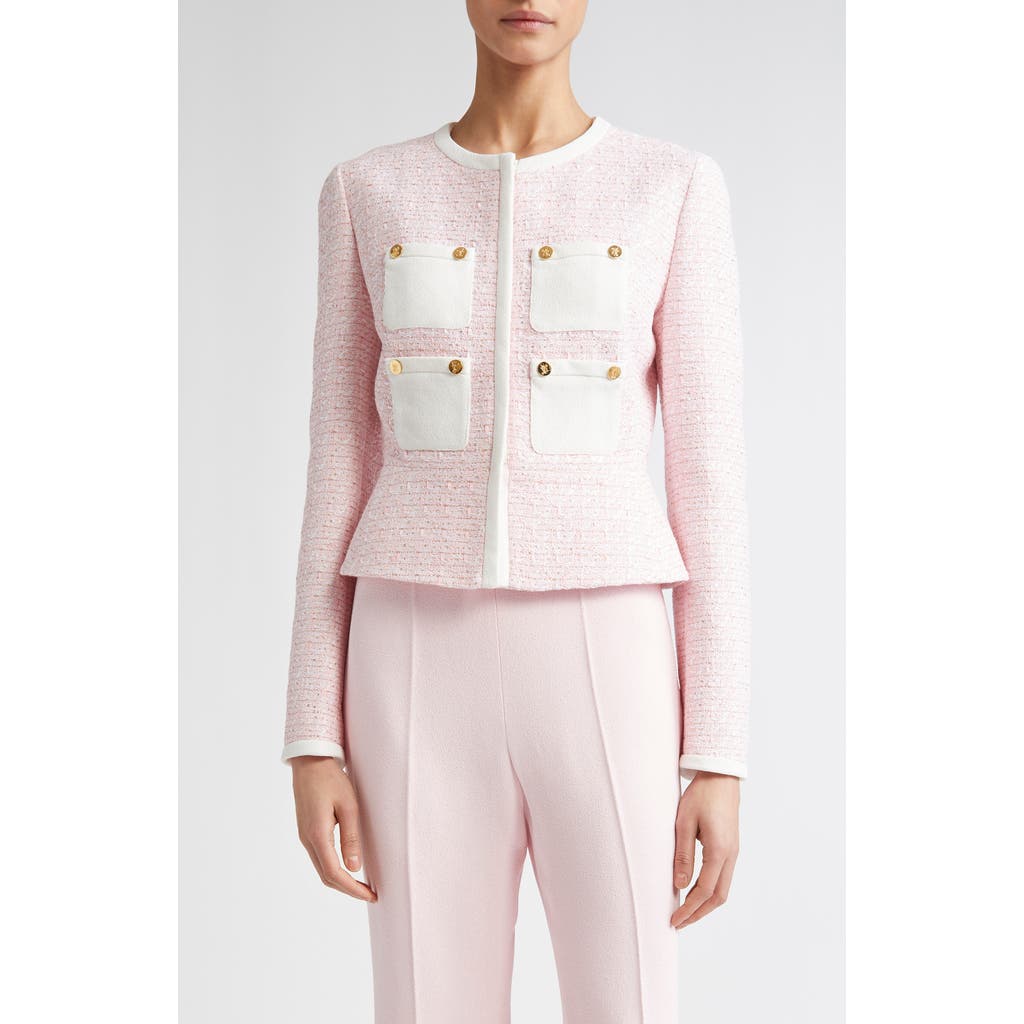 Giambattista Valli Bouclé Tweed Crop Jacket in Rose/Ivory  product