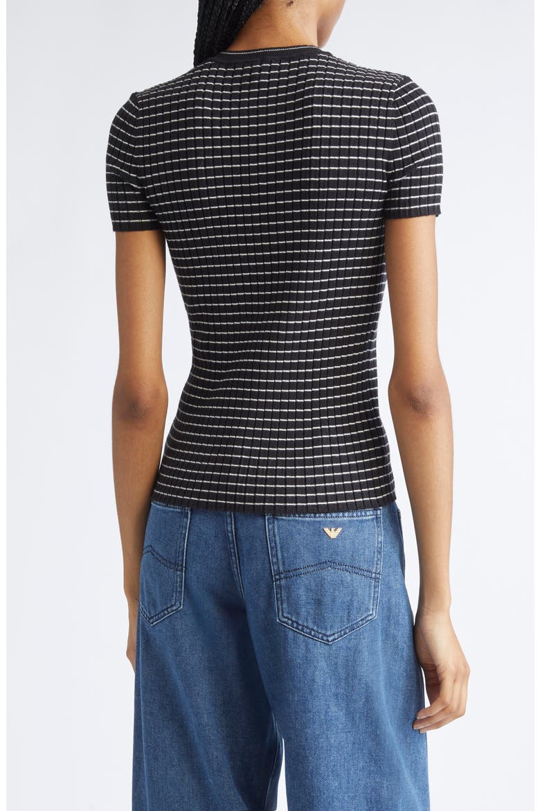 Stripe Rib Crewneck Top, Alternate, color, SOLID BLACK