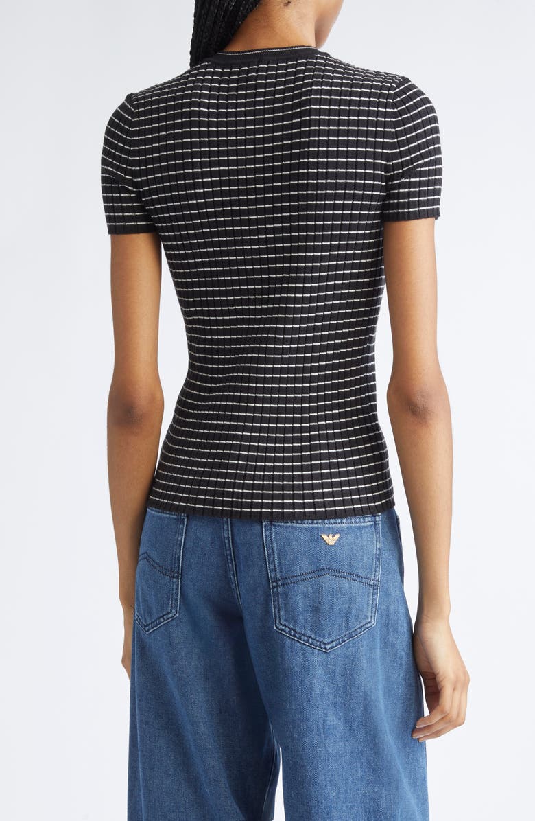 Emporio Armani Stripe Rib Crewneck Top, Alternate, color, Solid Black