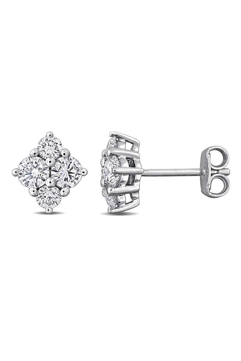Lab-Grown Diamond Cluster Stud Earrings, Main, color, Sterling Silver