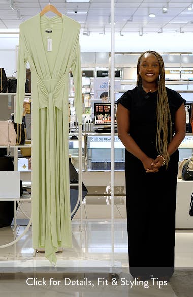 Plunge Neck Long Sleeve Stretch Jersey Maxi Dress