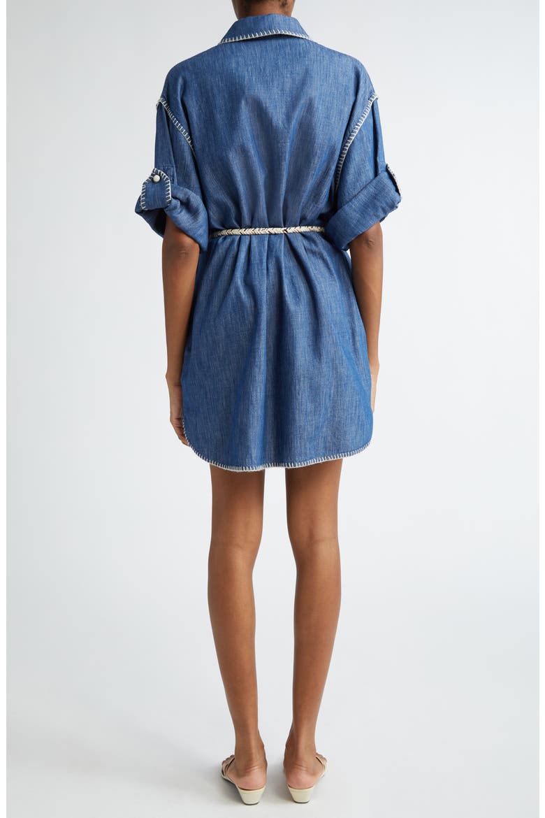 Blanket Stitch Denim Mini Shirtdress, Alternate, color, RAILWAY BLUE