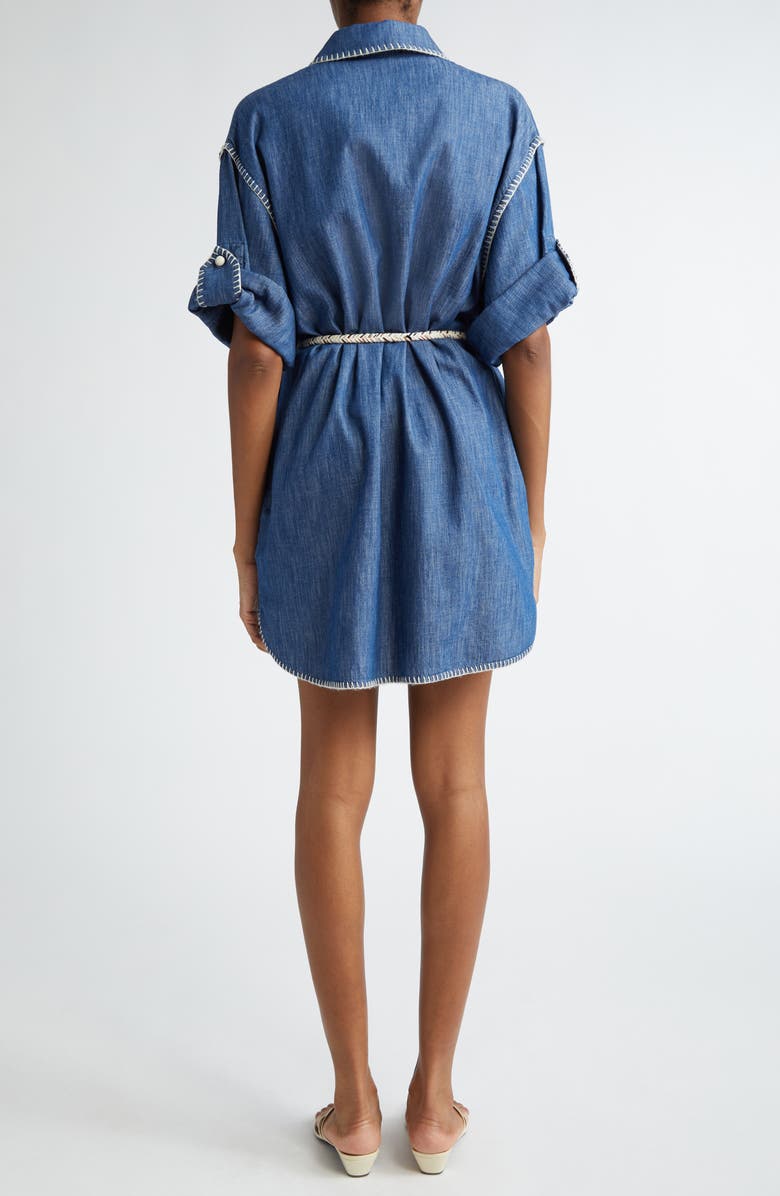 Zimmermann Blanket Stitch Denim Mini Shirtdress, Alternate, color, Railway Blue
