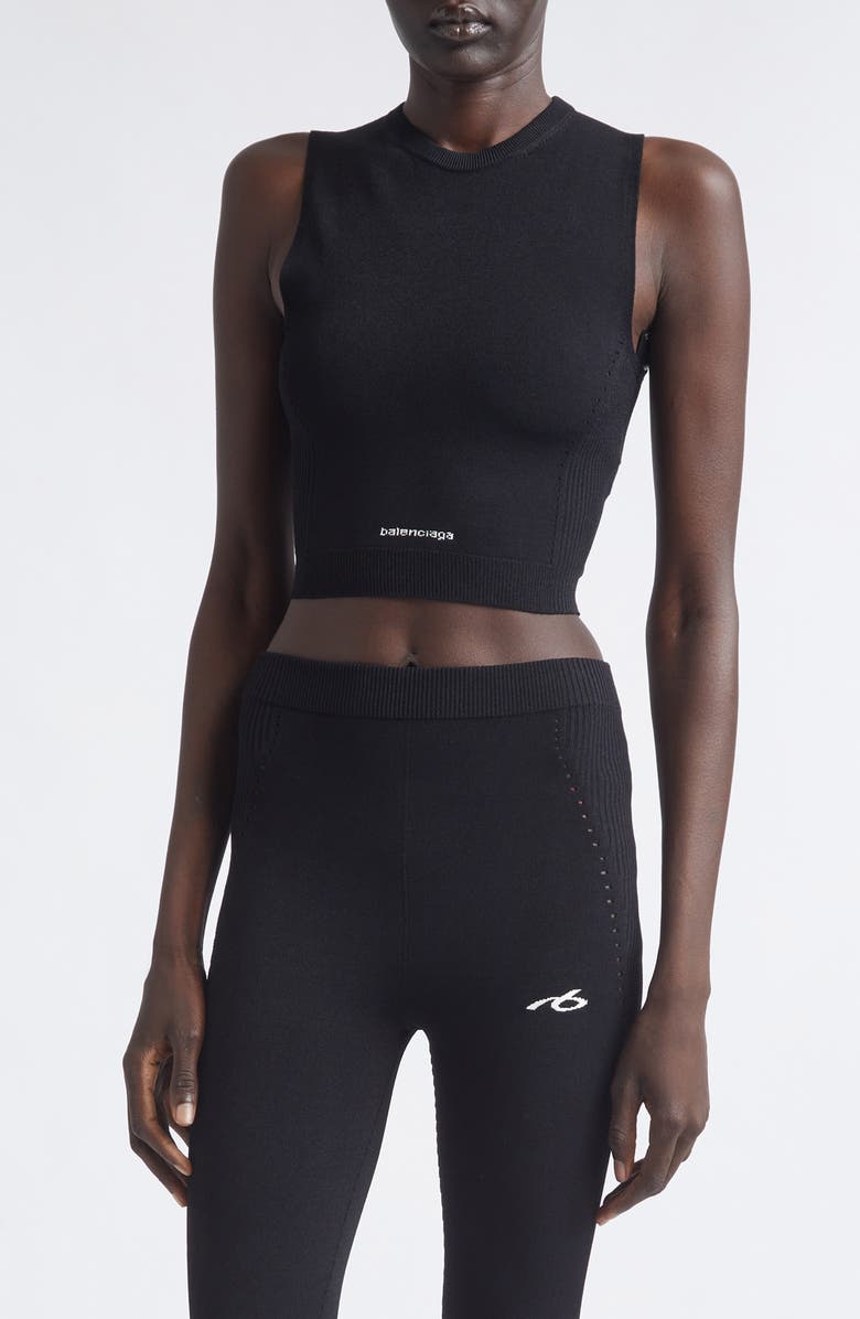 Balenciaga Sporty Athletic Crop Sleeveless Sweater, Main, color, 1000 Black