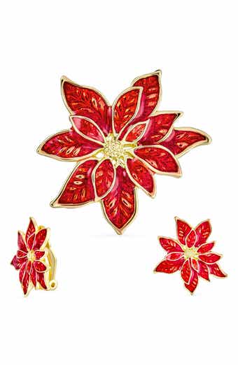 BLING JEWELRY Large Enamel Pointsettia Clip-On Earrings