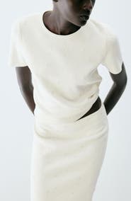 MANGO Beaded Short Sleeve Sweater