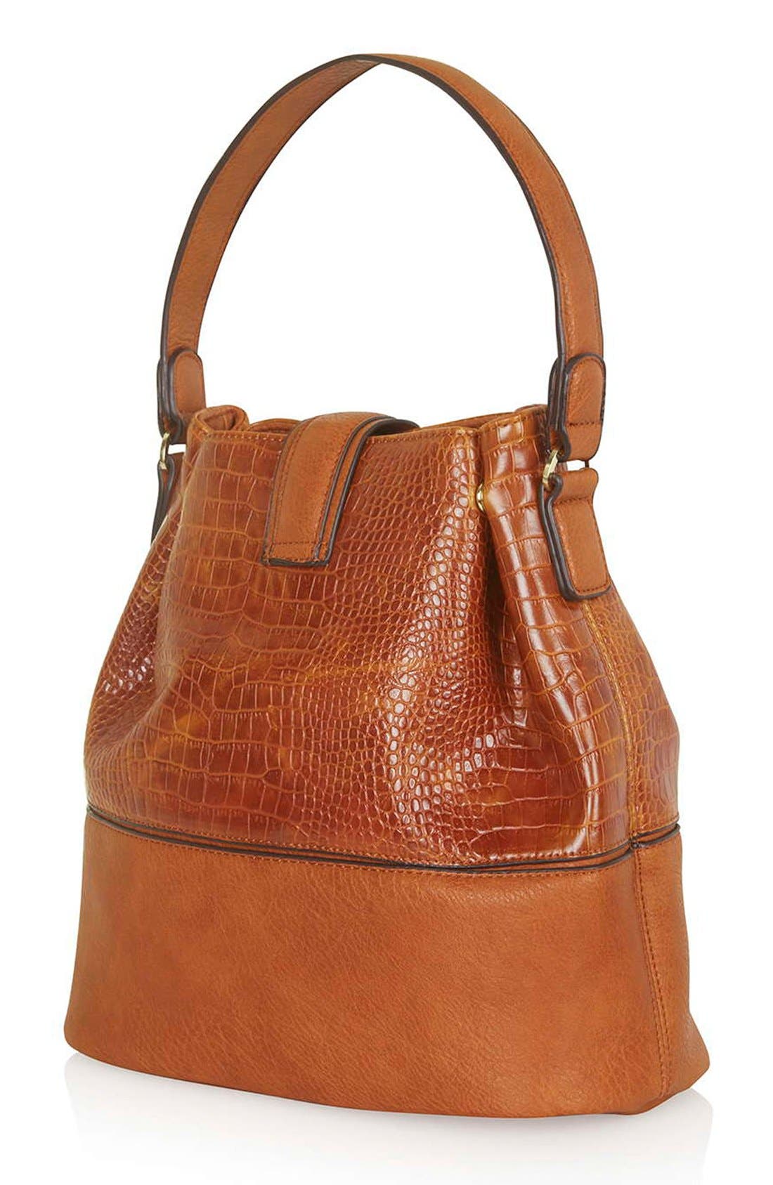Embossed Faux Leather Bucket Bag, Alternate, color, TAN