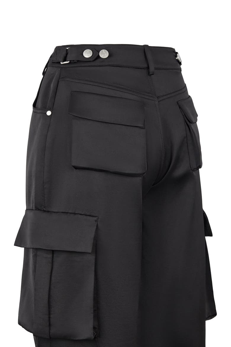 Emilie Satin High Waisted Cargo Pants, Alternate, color, Black