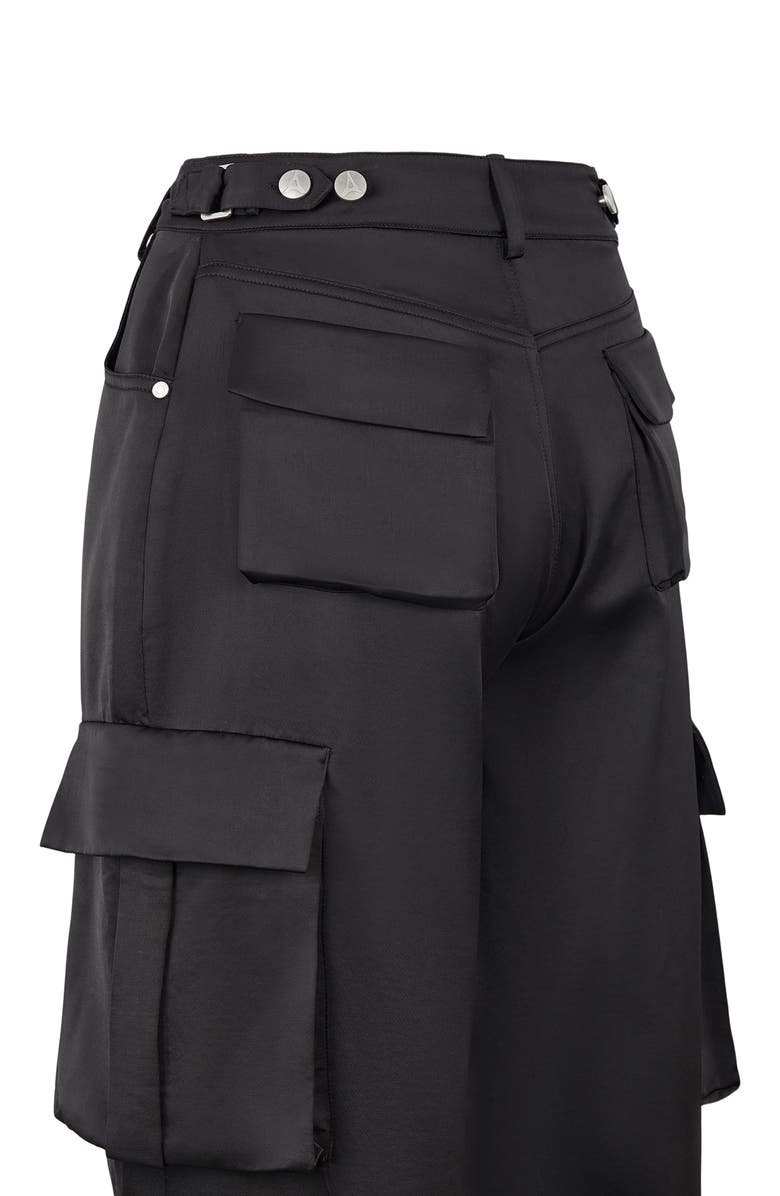 Manière De Voir Emilie Satin High Waisted Cargo Pants, Alternate, color, Black