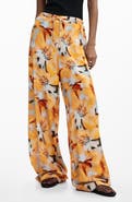 Desigual Tie Waist Print Wide Leg Pants