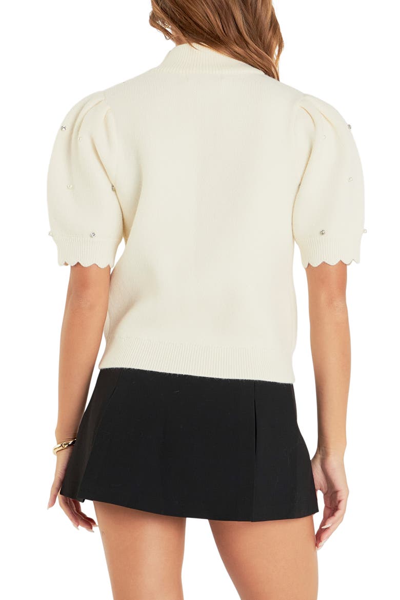 Embellished Short Sleeve Sweater, Alternate, color, WHITE