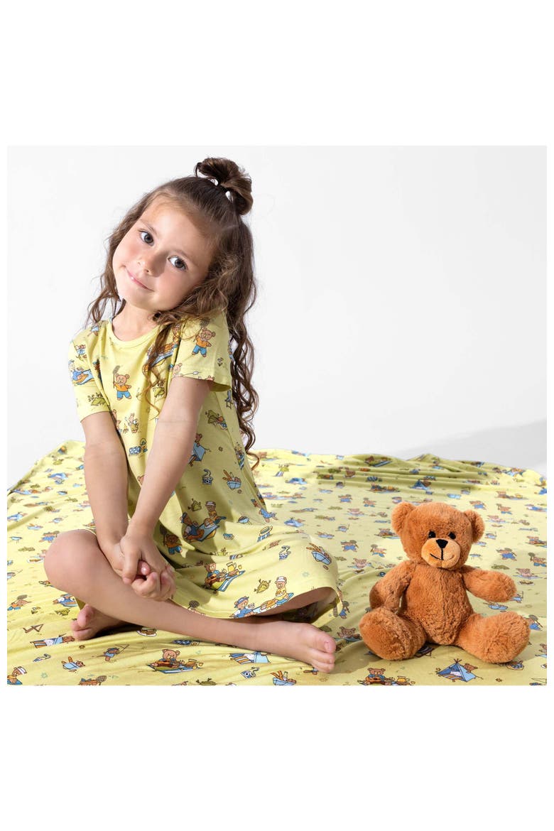 Kids' Teddy Bear Picnic Short Sleeve Dress, Alternate, color, Teddy Bear Picnic