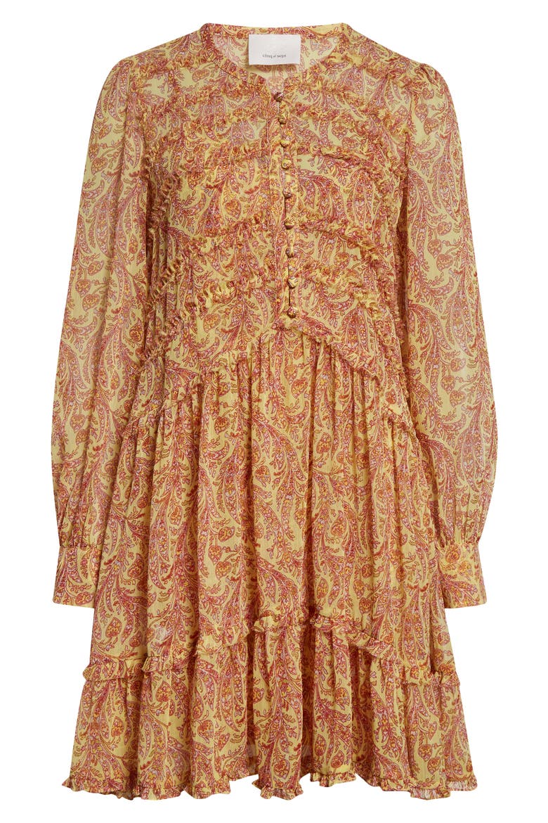 Rivie Charming Paisley Long Sleeve Minidress, Alternate, color, LEMON GRASS MULTI