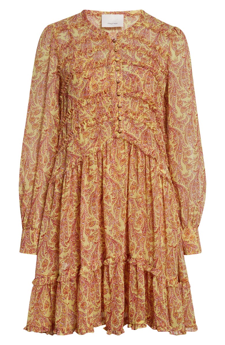 Cinq à Sept Rivie Charming Paisley Long Sleeve Minidress, Alternate, color, Lemon Grass Multi