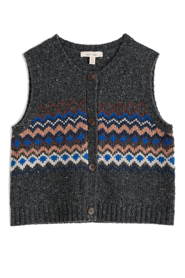 Golden Light Fair Isle Merino Wool Blend Sweater Vest, Main, color, KNIT SONATA COAL JETTY MIX