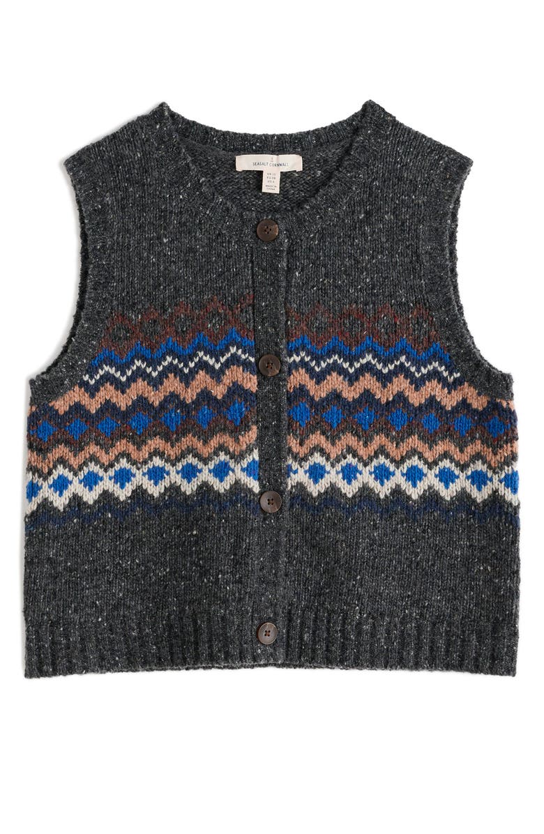 Seasalt Cornwall Golden Light Fair Isle Merino Wool Blend Sweater Vest, Main, color, Knit Sonata Coal Jetty Mix