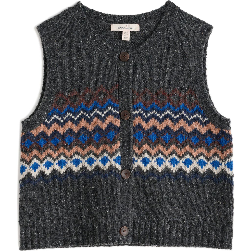 Seasalt Cornwall Golden Light Fair Isle Merino Wool Blend Sweater Vest In Black